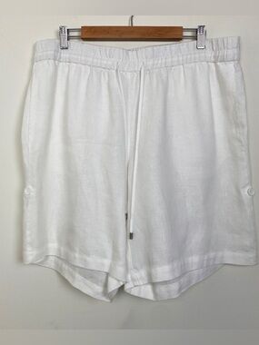 Eileen Fisher white 100% Linen roll tab convertible pullon shorts Sz L